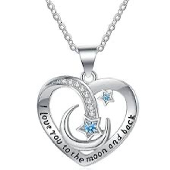 Unbranded Jewelry - “I Love You To the Moon and Back” Heart Moon Star Necklace One Size Silver Blue